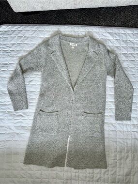 Monteau Heather Gray Longline Knit Cardigan Size S 33 inches long